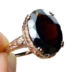 Vintage 18k Gold Plated 4 Prong Brown Gemstone Ring